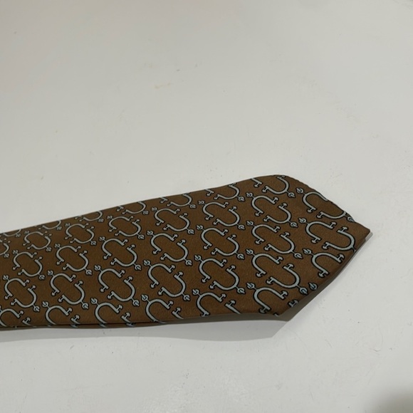 Hermes Paris Brown And Blue Stirrup? 100% Silk Tie—Fabulous! Excellent Condition - Picture 4 of 8